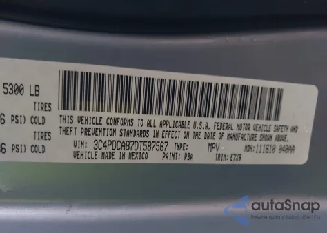 2013 Dodge Journey Se z USA, uszkodzony, nr VIN 3C4PDCAB7DT587567